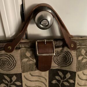 Carpet Bag, tapestry, leather handles, large